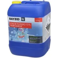 BAYZID 25 kg Flüssigchlor 13% für Pools - Effektives Desinfektionsmittel für Schwimmbäder, sorgt für klare Wasserqualität und schnelle Wirkung. Ideal für automatische Dosieranlagen und nach DIN 19643 geprüft.