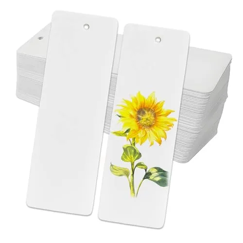 YYTOL Blanko Lesezeichen Papier Basteln 60 Stück Weiß Leeres Rechteckig Lesezeichen Basteln Papier mit Loch für DIY Handwerk 14 x 5cm