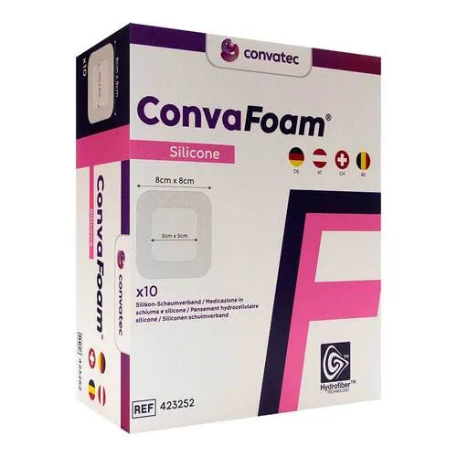 Convafoam Silicone Verband 8x8 cm - 10 Stück - Arzneimittel: Hochwertiger Silikon-Verband für schmerzlindende Wundversorgung und sanfte Haftung auf der Haut.