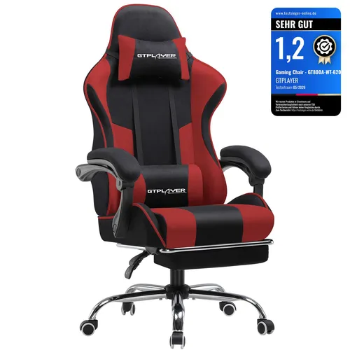 GTPLAYER Gaming Stuhl Stoff - Ergonomischer Bürostuhl mit Massagefunktion und Fußstütze - Ergonomischer Gaming Stuhl mit Massage-Lendenkissen und Kopfstütze für maximalen Komfort. Ideal für lange Gaming-Sessions oder Büroarbeit.