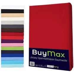 Buymax Spannbettlaken Buymax Jersey aus 100% Baumwolle, Jersey, Gummizug: Rundumgummi, (1 Stück), Pflegeleicht und Atmungsaktiv in Verschiedenen Farben und Größen rot 80 cm x 200 cm