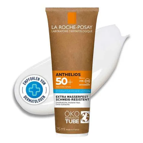 La Roche-Posay Anthelios Hydrating Lotion SPF 50+ 75 ml - Gesichtscreme mit sehr hohem UV-Schutz, spendet langanhaltende Feuchtigkeit und eignet sich ideal für empfindliche Haut. Wasserfest und zieht schnell ein, für optimalen Tragekomfort.