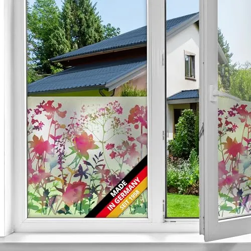 d-c-fix Fensterfolie Miraflores - 45 cm x 1,5 m – statische Sichtschutzfolie mit modernem Muster für Glasflächen – selbsthaftend, blickdicht, dekorativ