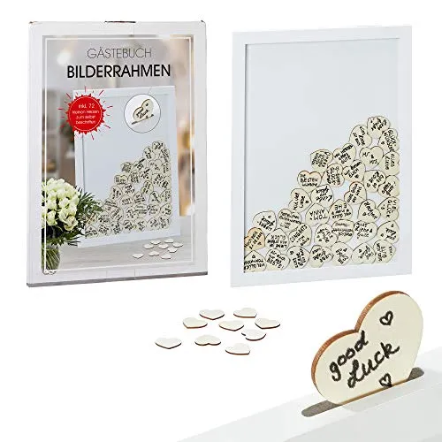 Cepewa Gästebuch zur Hochzeit: Rahmen der Erinnerungen mit 72 Holzherzen - Gästebuch für Hochzeiten, ideal als individuelles Erinnerungsstück, bei dem Gäste ihre Botschaften auf 72 Holzherzen schreiben können.