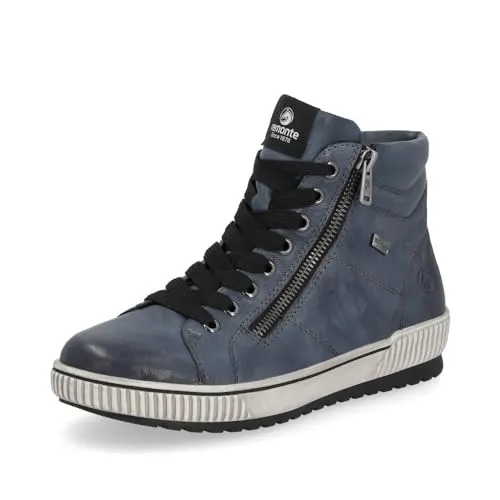Schnürboots REMONTE Damen Gr. 43 - Sportlich und bequem in Dunkelblau - Wanderschuhe, REMONTE Schnürboots aus Leder und Lederimitat, atmungsaktiv und wasserabweisend, mit bequemem Plateau und wärmendem Innenmaterial für angenehmen Tragekomfort.