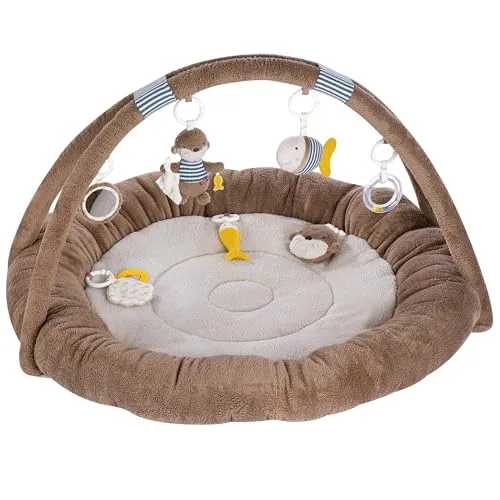 Fehn Baby Gym Otter Theo – 3-D-Activity-Nest - Spielbögen für Babys ab Geburt, mit weichem, gepolstertem Rand und vielen spannenden Spielzeugen wie Glöckchen und Rassel für eine vielseitige Förderung der Sinne.