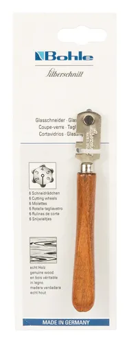 Bohle Silberschnitt Glasschneider mit Holzheft BO100.81 - Präziser Glasschneider für dickes Glas (3-6 mm), ausgestattet mit gehärteter Rosette und Edelstahl-Rädchen. Ideal für präzise Schnitte und langlebige Nutzung.