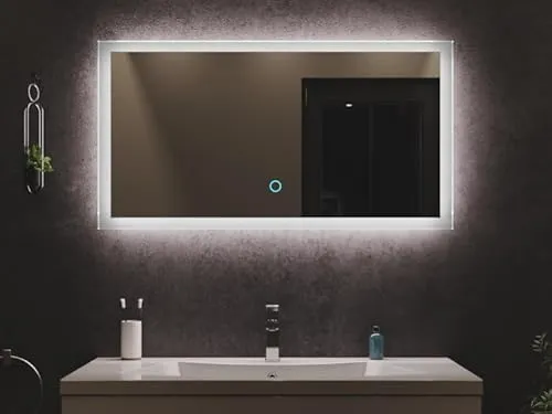 LED Spiegel 100x53 cm mit Touch Bedienung - Silber - Eleganter LED Spiegel 100x53 cm mit moderner Touch-Bedienung. Die integrierte, dimmbare LED-Beleuchtung sorgt für eine stilvolle Ausleuchtung in jedem Raum. Ideal für Badezimmer, Flur oder Wohnzimmer.
