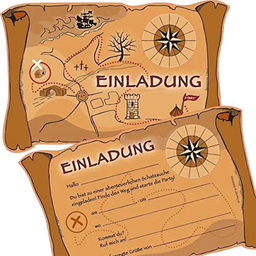 Einladungskarten * SCHATZSUCHE * für eine Mottoparty, Schnitzeljagd oder Kindergeburtstag | Geocaching Party Ritter Piraten Kinder Geburtstag Kinderparty Einladung Einladungen Einladungs-Set 6