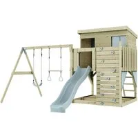 PolarPlay Spielturm Nils - Spielturm mit Doppelschaukel und Rutsche, ideal für unvergessliche Abenteuer im eigenen Garten. Robuste Holzstruktur und vielseitige Nutzungsmöglichkeiten!
