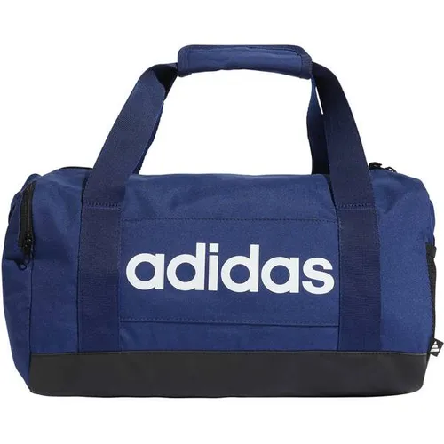 adidas Unisex Essentials Linear Duffel Bag, Dark Blue/White, XS - Klassische Sporttaschen, kompakte Größe und umweltfreundliches Material aus 100 % recyceltem Polyester für nachhaltigen Stil.