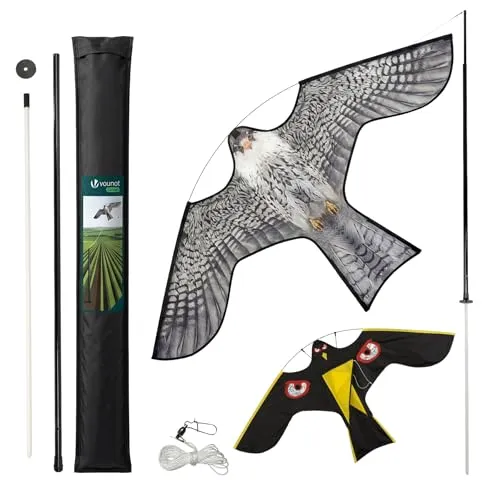 VOUNOT® Vogelschreck Drachen – Realistischer Vogelabwehr Falke mit 4 m Teleskopstange, 2 Stück - Effektive Vogelabwehr mit realistischer Falkenform. Schützt Ihre Ernte und Außenbereiche vor schädlichen Vögeln, ohne sie zu verletzen. Ideal für Garten und Bauernhof.