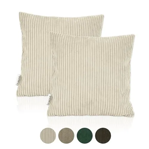 Lycce Beige Cord Kissenbezüge 40x40 cm, 2er Set, Weiche Sofakissen Hülle, Dekorative Zierkissen für Gemütlichkeit Zuhause