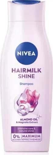 NIVEA Milchig Glanz-Auslöser Shampoo Hairmilk Natural Shine 400ml - Shampoo mit Milchproteinen für regeneriertes, seidig glattes Haar und natürlichen Glanz. Ideal für gesundes Aussehen und optimale Feuchtigkeit.