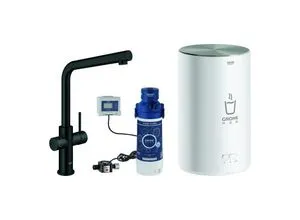 GROHE Red Duo Armatur und Boiler M, L-Auslauf, velvet black - Erleben Sie sofort kochend heißes Wasser mit der GROHE Red Duo Armatur. Die kindersichere Bedienung über Touch-Tasten sorgt für Komfort und Sicherheit in Ihrer Küche.