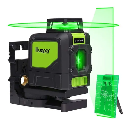 Huepar 901CG Grüner 2D Selbstnivellierender Kreuzlinienlaser - Messgeräte: Präziser Kreuzlinienlaser mit 25m Reichweite, selbstnivellierend und spritzwassergeschützt - ideal für Bau- und Renovierungsarbeiten.