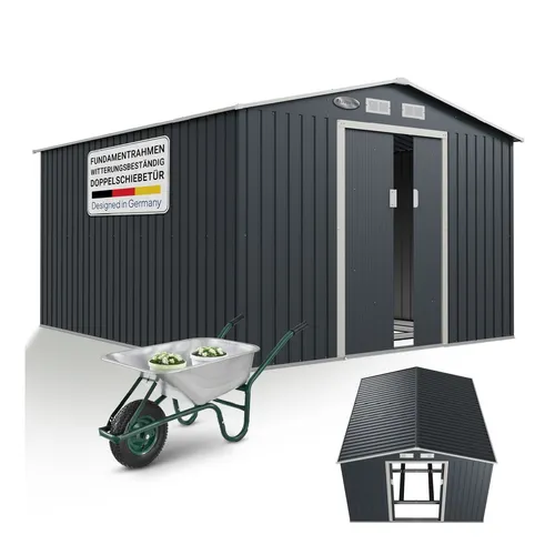 Juskys Metall Gerätehaus XXL - Geräteschuppen mit Satteldach und Schiebetür, ideal für Ordnung im Außenbereich und Schutz vor Rost