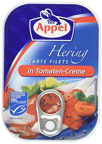 Appel Heringsfilets, zarte Fisch-Filets in Tomaten-Creme, MSC zertifiziert, 100g