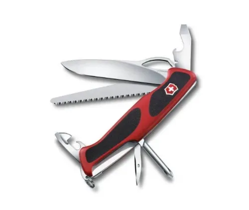 Victorinox Schweizer Taschenmesser Gross, Ranger 78 M, Swiss Army Knife, Multitool, 12 Funktionen, Einhand-Feststellklinge, Kapselheber, Rot/Schwarz