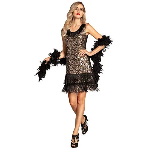 Boland 87113 - Erwachsenenkleid Flapper Peacock, Größe M - Kostüm-Outfits für Erwachsene, glamouröses 20er Jahre Paillettenkleid mit Pfaumuster und Fransen, perfekt für Mottopartys und Karneval