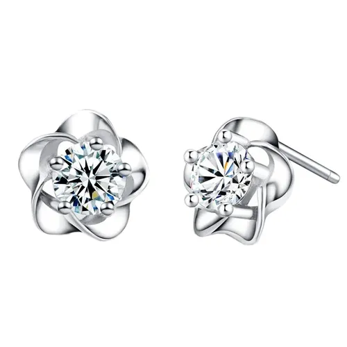 LÖB Paar Ohrstecker 925 Silber Ohrringe Blume Zirkonia Stein Stecker Blüte Weiß Ohrstecker (Geschenke für Frauen Beste Freundin Mutter Mama Damen zum Geburtstag Ostern Muttertag Muttertagsgeschenk), Strass Glitzer Diamant Form Rund Klein Brautschmuck Kinder Mädchen