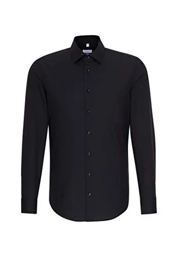 Seidensticker Herren Business Hemd Slim Fit Bügelfrei, Schwarz, 44 EU - Herrenhemden mit taillierter Slim Fit Passform, aus 100% atmungsaktiver Baumwolle, ideal für Büro und Freizeit, bügelfrei für unkomplizierten Tragekomfort.