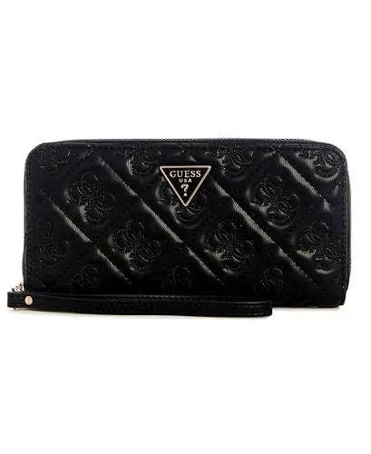 GUESS Geldbörse Adelasia Black - Elegante Portemonnaie mit 12 Kartenfächern, zwei Geldscheinfächern und Münzfach. Hochwertige Verarbeitung mit ikonischem GUESS Logo und abnehmbarer Handschlaufe für einfachen Transport.