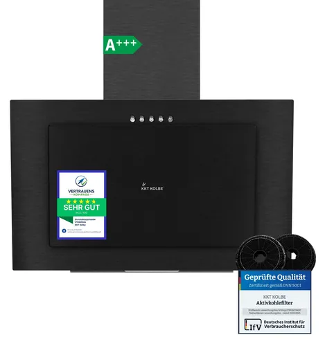 KKT KOLBE VTH6004S Wandhaube Dunstabzugshaube 60cm - Dunstabzugshaube in elegantem Schwarz, kopffrei und energieeffizient (A+++), ideal für moderne Küchen. Mit LED-Beleuchtung und spülmaschinengeeignetem Fettfilter für einfache Reinigung.