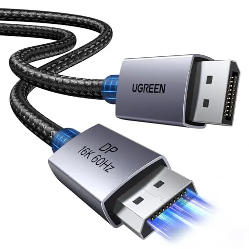 UGREEN 16K Displayport Kabel 2.1 16K 10K 60Hz 8K 120Hz 4K 240Hz 165Hz 144Hz, DP kabel 80Gbps mit HDR, FreeSync, G-Sync, DSC 1.2a, HDCP 2.2 für PC, HDTV, Gaming Monitor (0,5M)