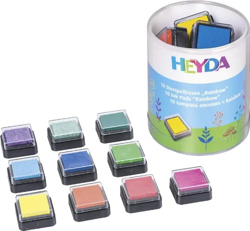 HEYDA Stempelkissen Set "Rainbow" Klarsicht Runddose 10 Stempelkissen