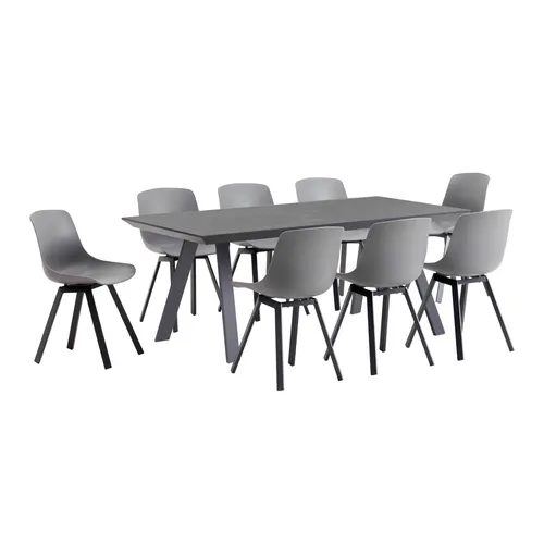 Set rechteckiger Gartentisch grau und 8 graue Stühle - Oviala Samoa