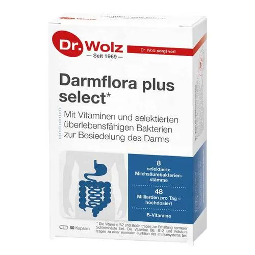 Darmflora plus select Kapseln 24 g - Unterstützt Darmschleimhaut und Immunsystem, 48 Milliarden lebende Milchsäurebakterien pro Tagesportion, glutenfrei und vegan