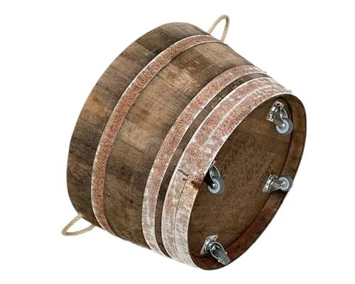 Temesso Holzfass - Rustikaler Pflanzkübel oder Miniteich aus Eichenholz - Dekoratives Garten-Zubehör, halbiertes Weinfass aus massiver Eiche, vielseitig als Pflanzkübel oder Miniteich einsetzbar, absolut dicht und mit Halteschlaufen sowie Rollen für einfache Handhabung.