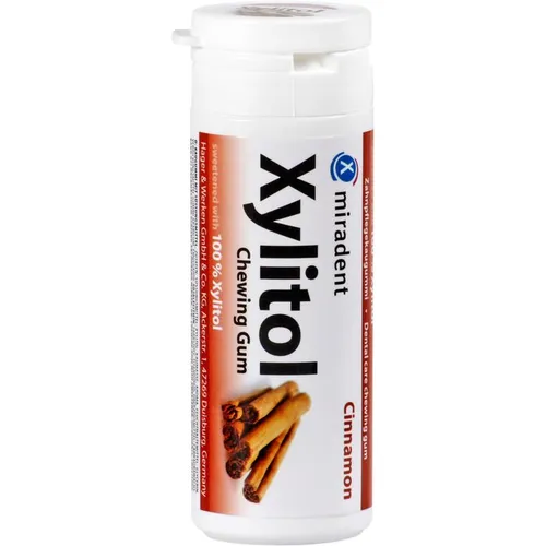 Miradent Zahnpflegekaugummi Xylitol Zimt - Arzneimittel zur Zahnpflege, reduziert Plaque und Karies mit natürlichem Xylitol, ideal für die tägliche Mundhygiene.