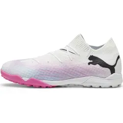 PUMA Herren Future 7 Pro Cage Fußballschuh, Weiß Schwarz-Poison Pink, 45 EU - Fußballschuhe mit flacher Absatzform, ideal für präzise Ballkontrolle und optimale Performance auf dem Platz.