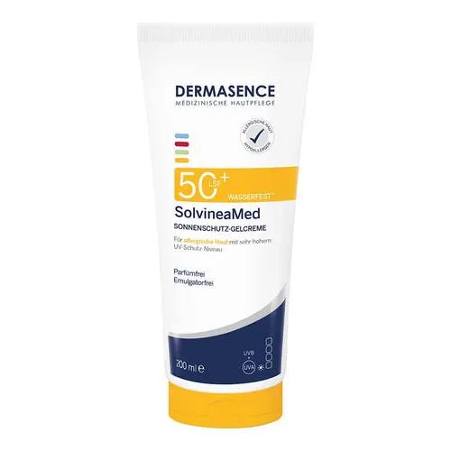 SolvineaMed Sonnenschutz-Gelcreme LSF50+ - Leichte Gelcreme mit sehr hohem Sonnenschutz für empfindliche Haut. Bietet zuverlässigen Schutz vor UV-Strahlen und unterstützt die Hautpflege. Ideal für den täglichen Gebrauch, auch für Babys ab 6 Monaten geeignet.