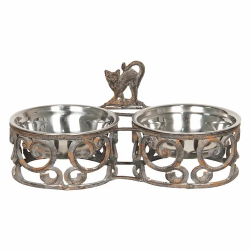 Clayre & Eef Tier Fressnapf 35*16*15 cm Gewischt braun rost Eisen 6Y3486