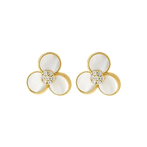Heideman Ohrringe Milou Damen - aus hochwertigem Edelstahl - gold farbend poliert - Ohrstecker für Frauen mit Stein weiss - Blütenohrstecker 12mm breit