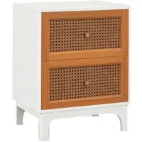Costway Nachttisch Rattan Nachtschrank mit 2 Schubladen - Stilvoller Nachttisch im Boho-Look mit handgeflochtenem Rattan und eleganten goldenen Griffen. Mit 2 geräumigen Schubladen für eine ordentliche Aufbewahrung. Ideal für Schlafzimmer, Wohnzimmer oder Flur – ein echter Hingucker!