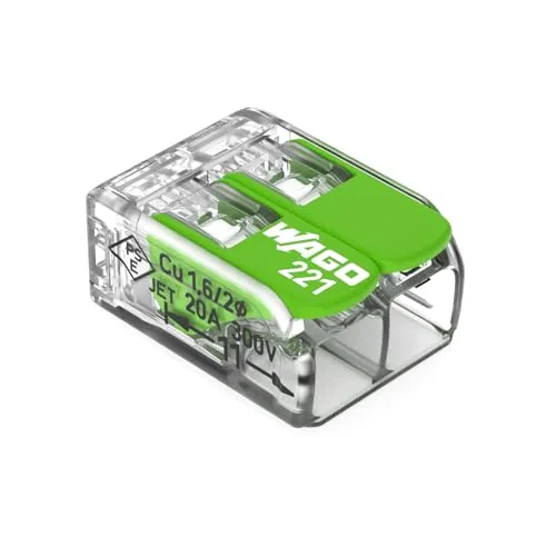 WAGO Green Range Klemme 2-Leiter I bis 4mm² I Verbindungsklemme 2 Leiter mit Hebeln für alle Leiterarten steckbar I 221-422 I 16 Stück
