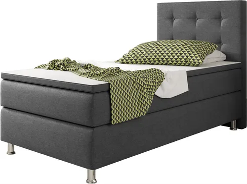 Inter Handels Boxspringbett Köln 90x200 | Komfortables Boxspringbett in Anthrazit - Boxspringbett in 90x200 cm, ideal für hohen Schlafkomfort mit 5 Gang-Bonell-Federkernmatratze und PU-Schaum-Topper für optimale Körperanpassung und Druckentlastung.