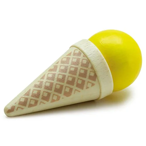 Erzi 14002 Eistüte, gelb aus Holz, Kaufladenartikel für Kinder, Rollenspiele