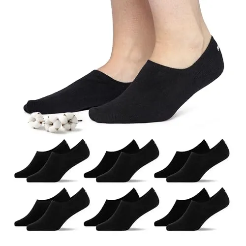 Snocks Füßlinge aus Bio-Baumwolle - 6 Paar, rutschfest und unsichtbar - Sportsocken aus 75% Bio-Baumwolle, rutschfest mit Silikonpad, ideal für Sneaker und Loafers, für einen perfekten, sockenlosen Look.
