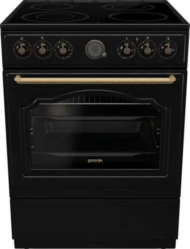 Gorenje Classico Collection GECS6B70CLB Standherd Schwarz - Herd mit Glaskeramikkochfeld, 11 Backofenfunktionen und ExtraSteam für perfekte Backergebnisse, ideal für kreative Köche.