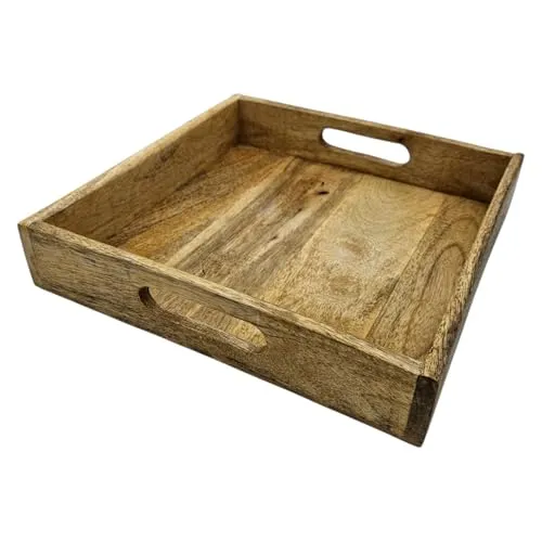 Tablett Mangoholz Dekotablett Serviertablett braun Natur massives Holztablett Mango Holz (27 x 27 cm)