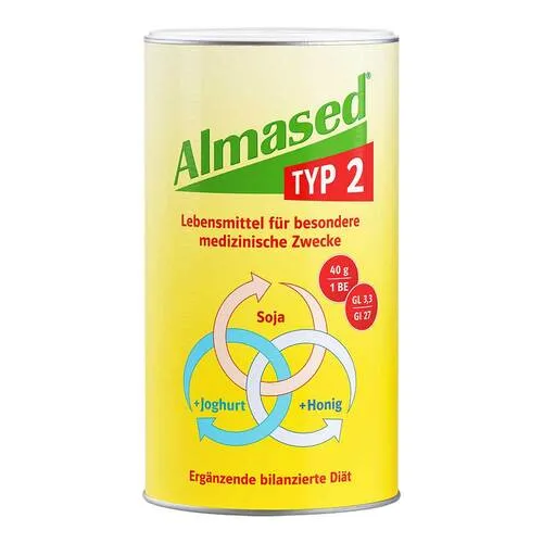 Almased Typ 2 Pulver 500 g - Ernährung für Diabetiker, hilft bei der Senkung des Blutzuckerspiegels und HbA1c mit hochwertigen Proteinen aus Soja und Magermilch-Joghurt.