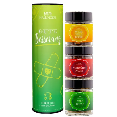 Tee Geschenk-Set 3 lose Tees "Gute Besserung" Hallingers DE