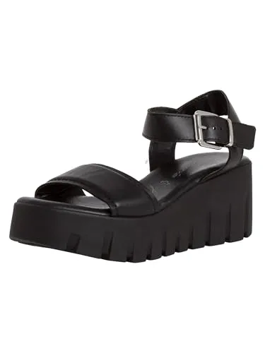 Tamaris Sandalette 1-28712-42 003 weit - Wanderschuhe mit 6,5 cm Keilabsatz und hochwertigem Leder-Obermaterial für höchsten Tragekomfort. Die innovative TOUCH-IT-Technologie sorgt für optimale Dämpfung und ein angenehmes Laufgefühl.