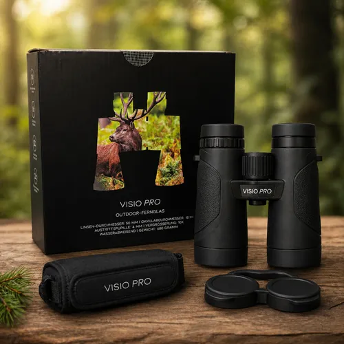 VISIO PRO Fernglas 10x50 mit BAK4 HD Prisma - Kompaktes Fernglas für Jäger und Naturbeobachter, mit 10-facher Vergrößerung und antireflexbeschichteten Linsen für klare Sicht. Inklusive Objektiv- und Okularschutz.