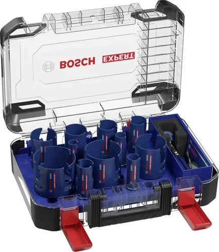 Bosch 11x EXPERT Construction Material Lochsäge Set - 15-tlg. Set für präzise Schnitte in Weichholz und Grobspanplatten, hält bis zu 50-mal länger